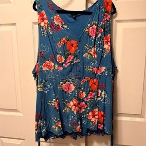 torrid Blue Floral V-Neck Button Tank